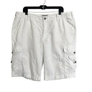 Express Cargo Shorts Mens 38 White Bermuda Flap Back Pockets Mid Rise Flat Front